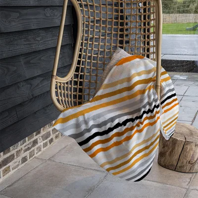 The Range Striped Pattern Orange Black Gray Beige And Brown Blanket - Orange