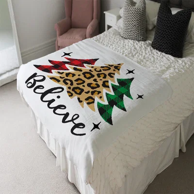 The Range Christmas Trees With Leopard Print Soft Blanket - Brown