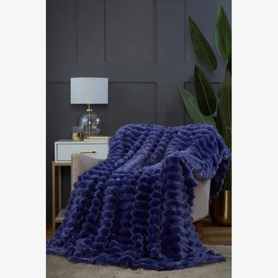 The Range Rabbit Faux Fur Blanket Throw - Midnight Blue