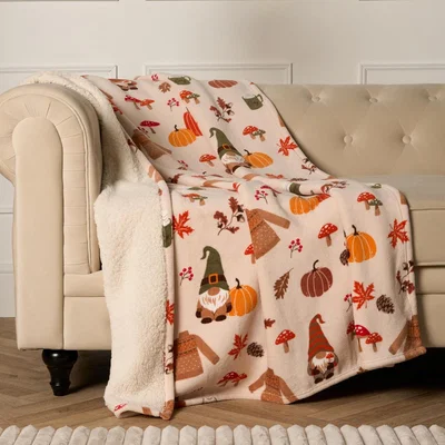 The Range Autumn Halloween Gonk Sherpa Reverse Fleece Blanket Throw - Natural