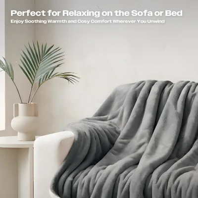 The Range Electric Heated Blanket 160x130cm Adjustable Heat Settings Washable Throw - Grey