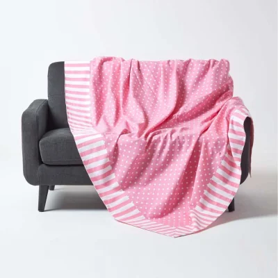 The Range Cotton Polka Dots and Stripes Throw - Pink