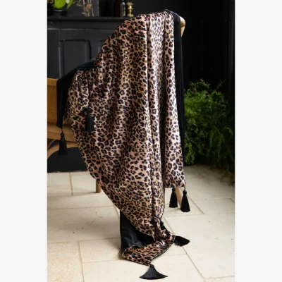 Rockett St George Signature Leopard Print Velvet Throw with Tassels