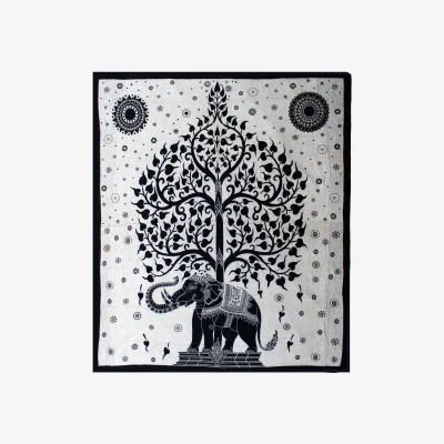 The Range Double Cotton Bedspread  Wall Hanging - Elephant Tree Art - Black