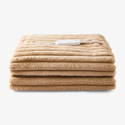The Range Morphy Richards EverCosy Small Luxury Striped Fleece Electric Heated Throw - Mocha