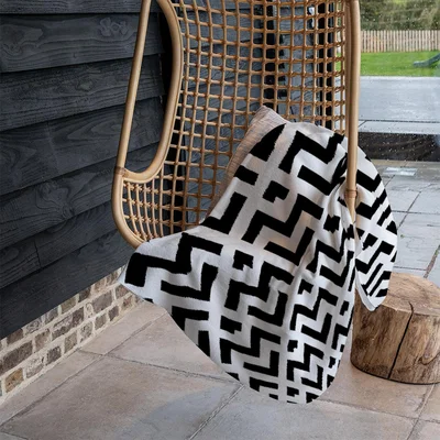 The Range Black  White Geometric Blanket - Black