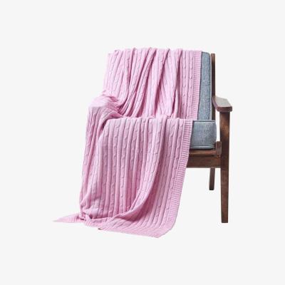 The Range Homescapes Cotton Cable Knit Throw - Pastel Pink / 170cm