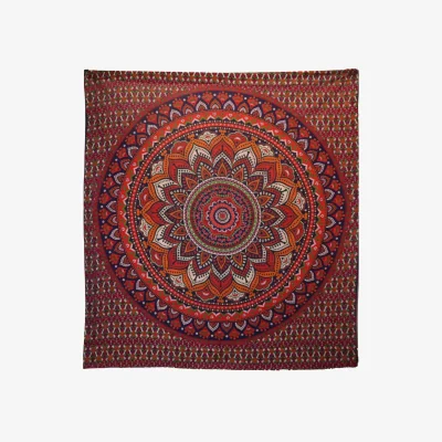 The Range Double Cotton Bedspread  Wall Hanging - Mandala Design, OrangeBlue - Orange