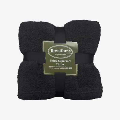 The Range Brentfords Teddy Fleece Large Throw Over Bed Blanket - Black / 240cm