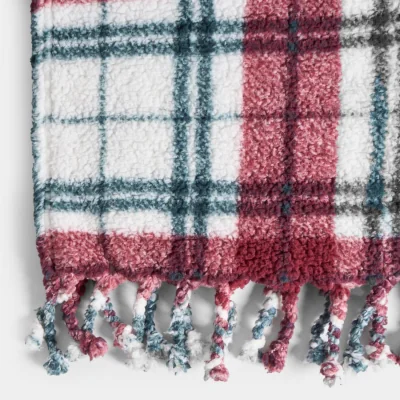 The Range OHS Gingham Tassel Throw - Red/Green