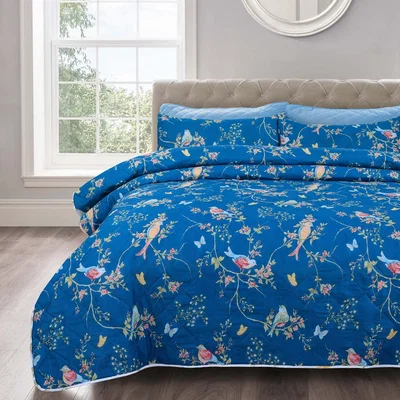 The Range Birds Floral Navy Bedspread Set - Navy / Double