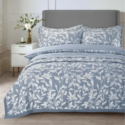 The Range Luxury 3D Jacquard Stunning Leaf Pattern Throw Set - Blue