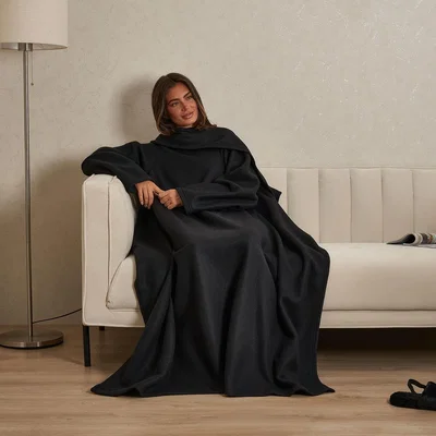 The Range OHS Polar Fleece Blanket with Sleeves Wearable Wrap Throw - Black