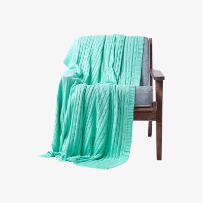 The Range Homescapes Cotton Cable Knit Throw - Pastel Green / 170cm