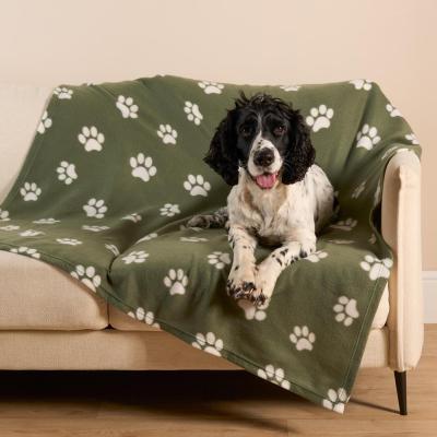 The Range Paw Print Polar Fleece Throw - Green