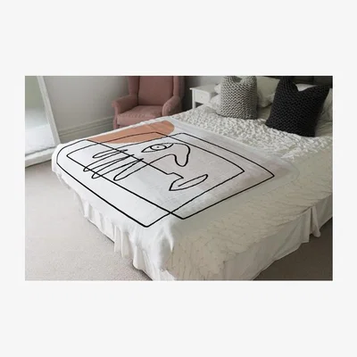 The Range Line Drawing of Face and Hand Designer Blanket - White