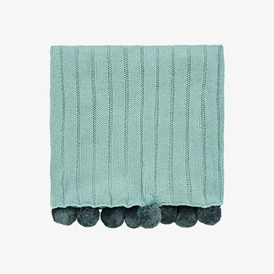 The Rug Seller Liv Tolka Knitted Pom Pom Throw By Helena Springfield in Teal Green