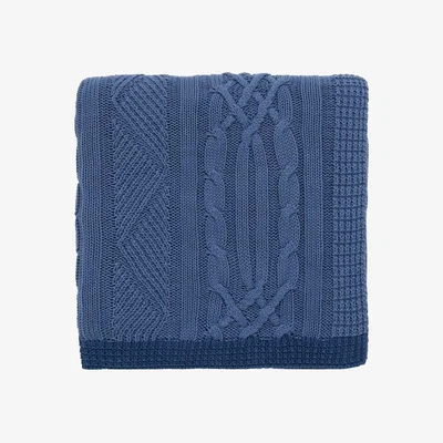 The Rug Seller Coastal Cable Knitted Cotton Throw by Joules in Blue