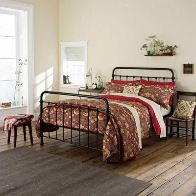 The Rug Seller Strawberry Thief Bedding Cushion and Throw By Morris & Co in Crimson Red