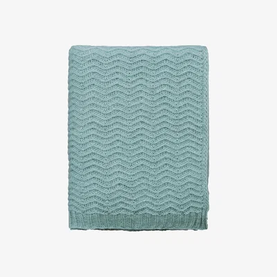 The Rug Seller Restore Knitted Chevron Throw By Katie Piper in Aqua Green