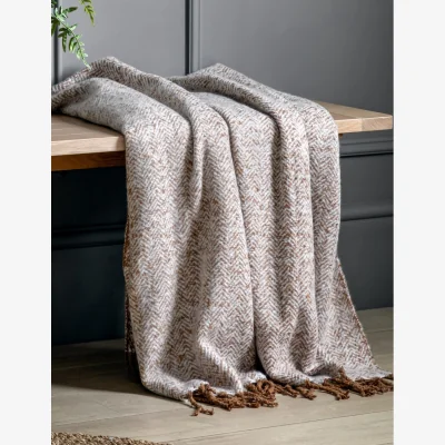 Rose & Grey Herringbone Faux Mohair Throw Tan