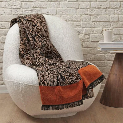 Sazy Animal Patterned Soft Throw, Black, 140x190 cm