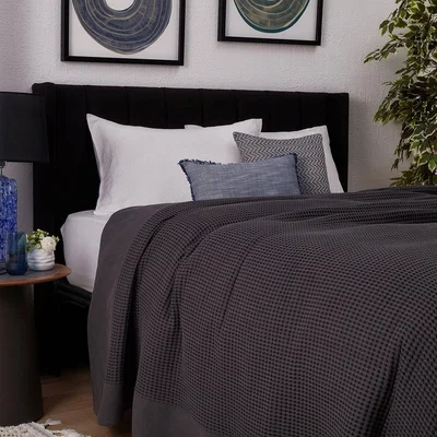 Sazy Winnie Waffle 100% Turkish Cotton Bedspread, Anthracite Grey, 250x260 cm