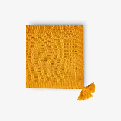 Sazy Benjamin Waffle Fringed Knitted Throw, Mustard, 125x160 cm