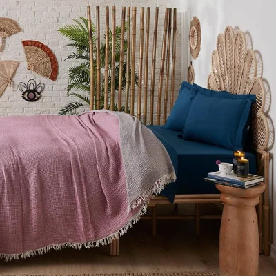 Sazy Birch Textured 100% Turkish Cotton Bedspread, Plum, 250x260 cm