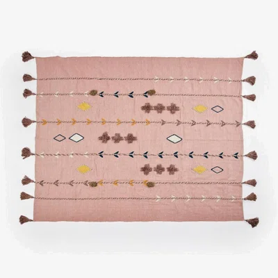 Sazy Ryker Cotton Embroidered Throw, Pink, 130x160 cm