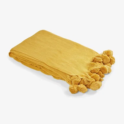 Sazy Pom Pom Ombre Throw, Mustard, 130x180 cm