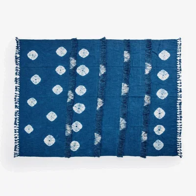Sazy Midnight Cotton Dyed Embellished Throw, Dark Blue, 130x160 cm