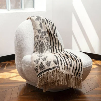 Sazy Geo Zuri Throw, Beige - Black, 130x180 cm