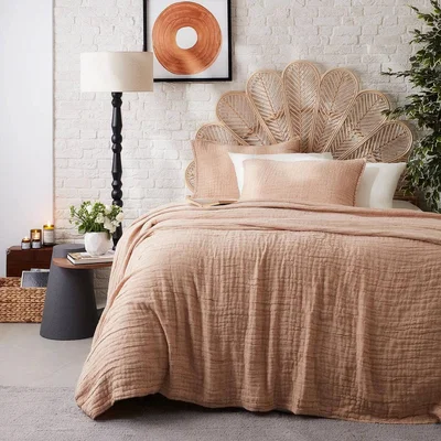 Sazy Hazel Cotton And Linen Bedspread, Beige, 250x260 cm