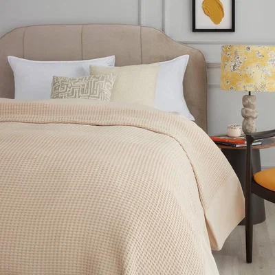 Sazy Winnie Waffle 100% Turkish Cotton Bedspread, Natural Beige, 250x260 cm