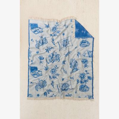 Urban Outfitters Delft Cat Throw - Blue ALL at Urban Outfitters