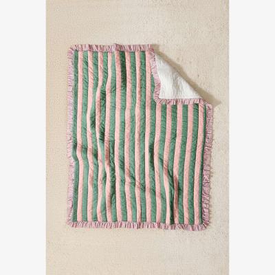 Urban Outfitters Pink & Green Stripe Quilted Throw - Pink 152cm x 127cm at Urban Outfitters