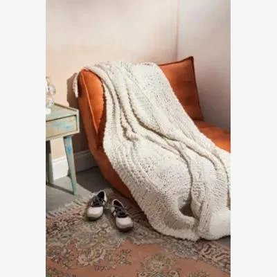 Urban Outfitters Ecru Chunky Knit Throw - Neutral ALL at Urban Outfitters