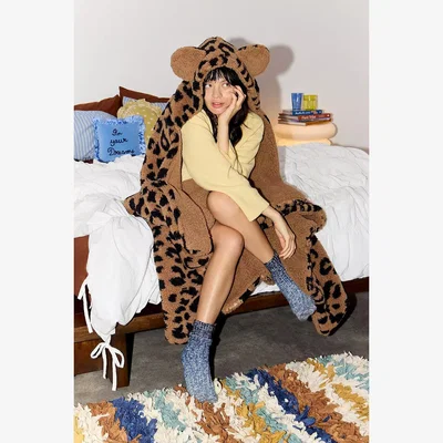 Urban Outfitters Leopard Ear Throw - Brown 152cm x 127cm at Urban Outfitters
