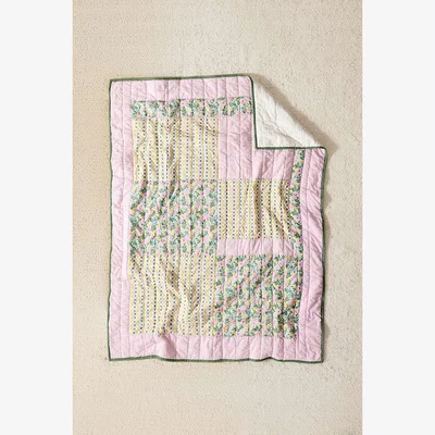 Urban Outfitters Pink & Green Patchwork Quilted Throw 132cm x 127cm at Urban Outfitters