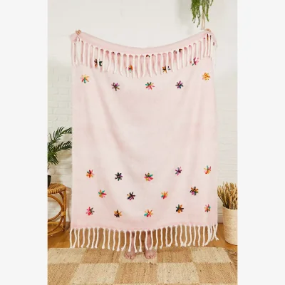 Urban Outfitters Embellished Floral Throw Blanket - Pink ALL at Urban Outfitters