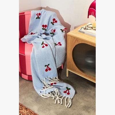 Urban Outfitters Cosy Blue Cherry Throw - Blue ALL at Urban Outfitters