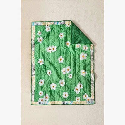 Urban Outfitters Meadowland Quilted Throw - Green 152cm x 127cm at Urban Outfitters