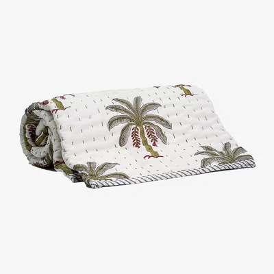 Wolf & Badger Green / Grey / White Andaman Kantha Throw Kaapus Co.