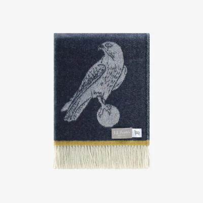 Wolf & Badger Yellow / Blue / White Falcon Pure Merino Wool Throw | J.j.textile