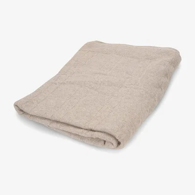 Wolf & Badger Brown "Blake" Cable Knitted Cashmere Throw Blanket - Sand Melange One Size Tirillm