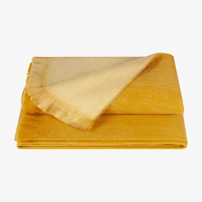 Wolf & Badger Yellow / Orange Double Plaid/Throw Ocher & Natural Alpaca Wool Alpaca Loca