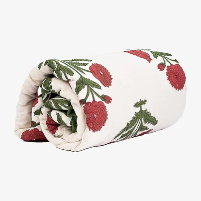 Wolf & Badger Green / White / Red Reversible Poppy Cotton Throw Kaapus Co.