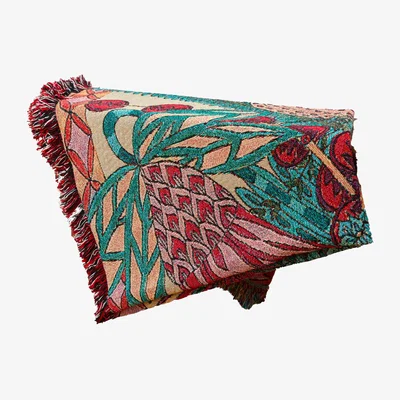 Wolf & Badger Red / Green Les Oiseaux - Jacquard Throw | Creature Marseille