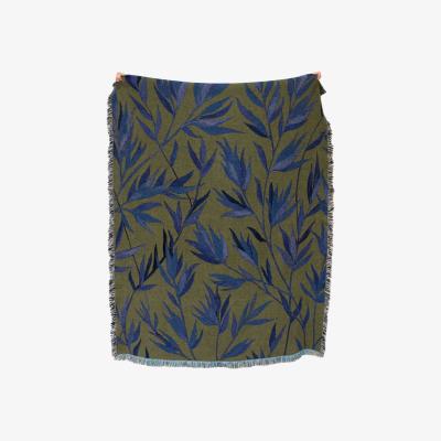 Wolf & Badger Brown / Blue / Green Growth Olive Green, Blue, Recycled Cotton Woven Throw One Size Rosanna Corfe